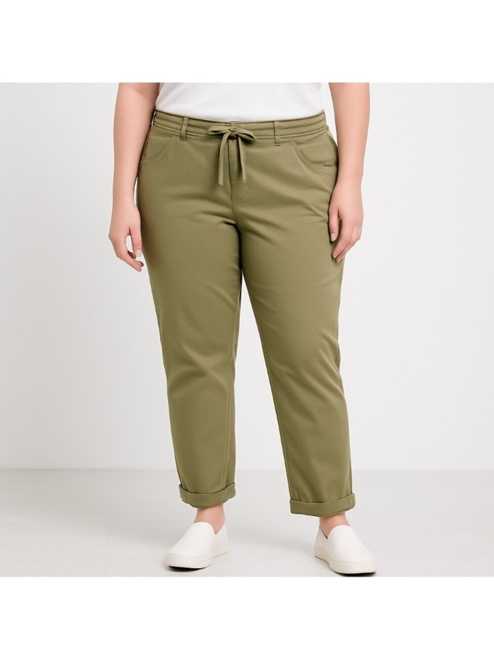 Orvis Women’s Organic Cotton Utility Pants Size 14 Khaki Green Drawstring Waist